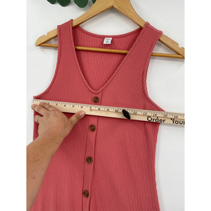 Old Navy Womans Coral Pink Ribbed Knit Sleeveless Button Front Mini Dress XS