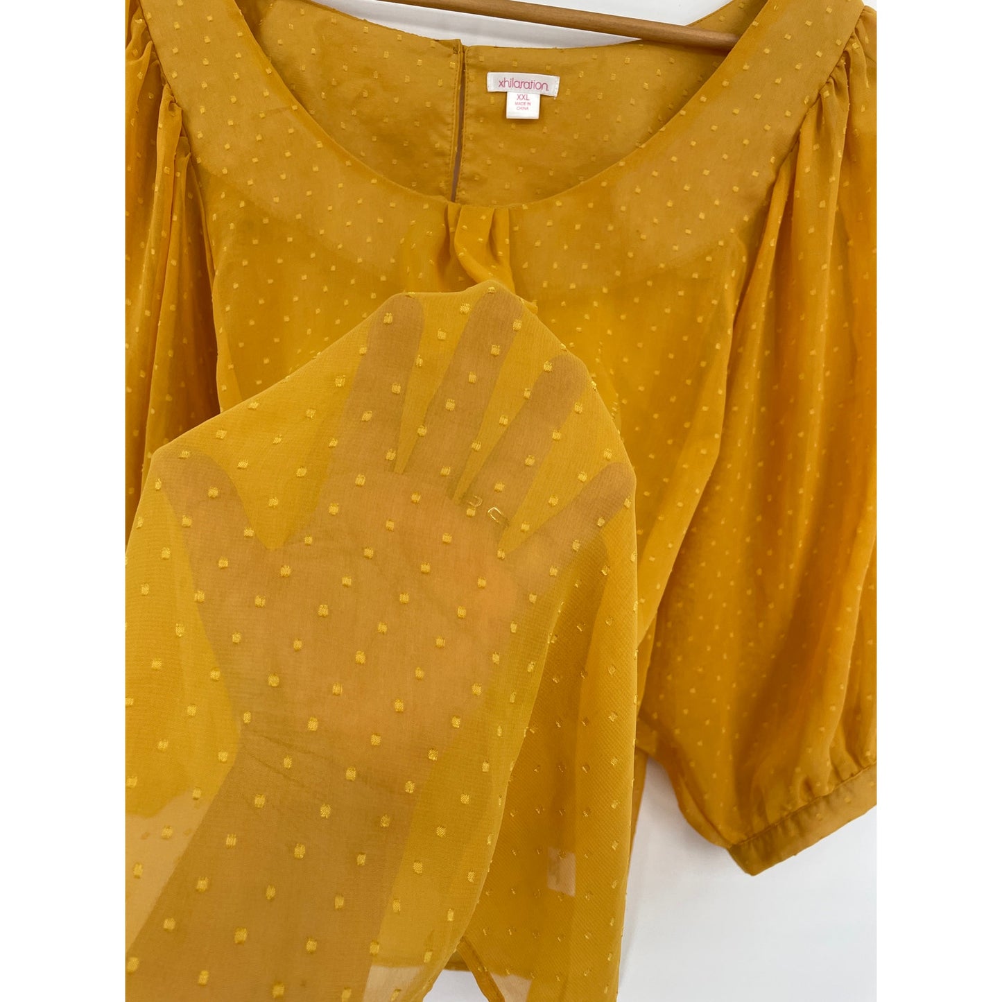 Xhilaration Yellow Lined Blouse With Sheer Open Sleeves XXL