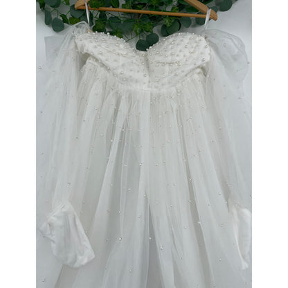 Fairytale Romantic Pearl Embellished Tule Off The Shoulder Wedding Dress Size 5