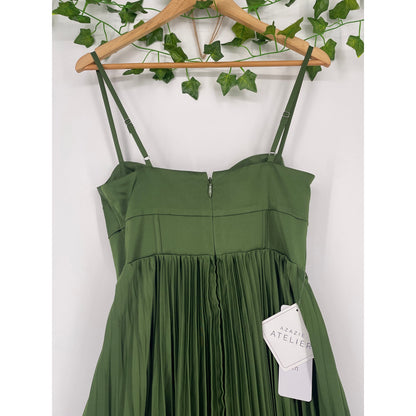 Azazie Tylah Olive Green Long Pleated NWT Prom Dress 6