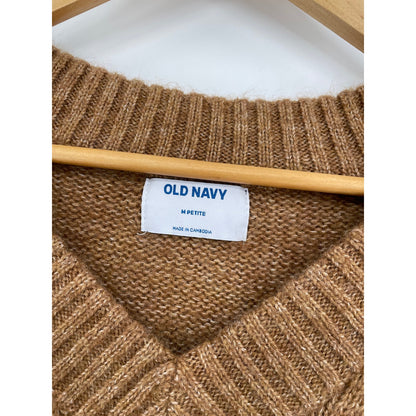 Old Navy Womans Brown Cozy Cropped Petite V-Neck Knit Sweater Med