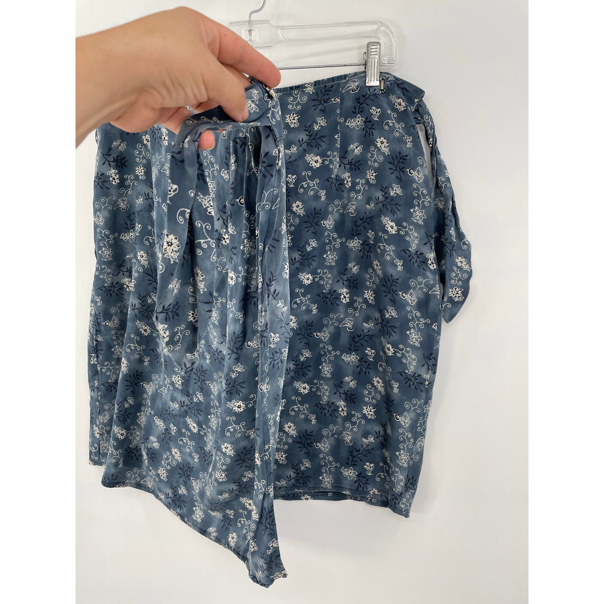 Barrie Pace LTD Vintage 100% Silk Blue Paisley Floral Cottage Wrap Midi Skirt 12