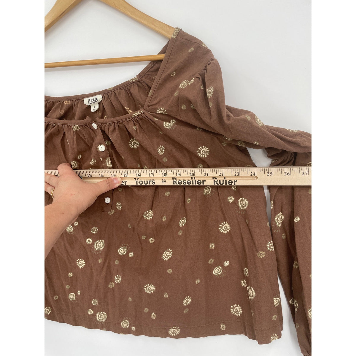 a.n.a a new approach 100% Cotton Brown Flowy Floral BOHO Off The Shoulder Fit Blouse Large