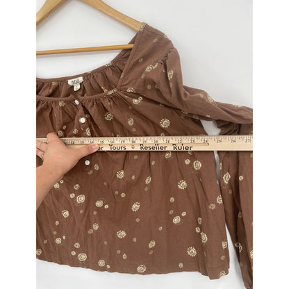 a.n.a a new approach 100% Cotton Brown Flowy Floral BOHO Off The Shoulder Fit Blouse Large