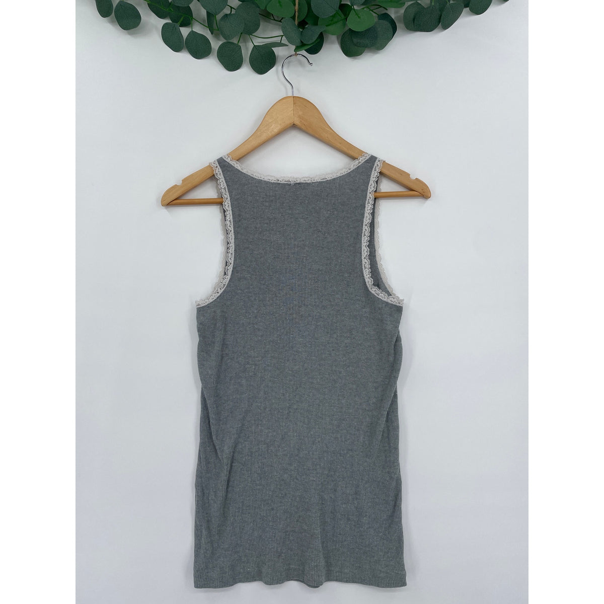 Victoria Secret Lace Trim Coquette Y2K Soft Girl Grey Ribbed Tank Med
