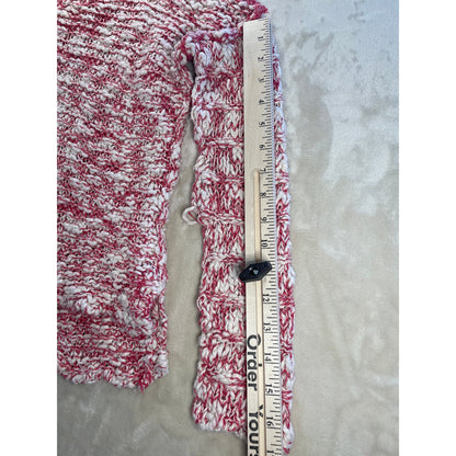 Free People Womans Stretchy Red & Cream V Neck Knit Sweater Top M