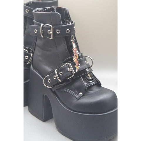 Demonia Platform Black Boots Belt Straps Zipper NWOT SZ 8