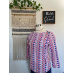 J. McLaughlin Catalina Cloth 3/4 Sleeve Signature Top Geometric Multicolor XS