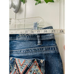 Zenim Denim Western Clear Stones Embroidered Back Pockets Slight Flared Mid Rise Jeans SZ 14