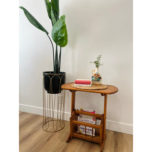 Vintage Hand Crafted Solid Oak Wood Accent Table + Magazine Rack