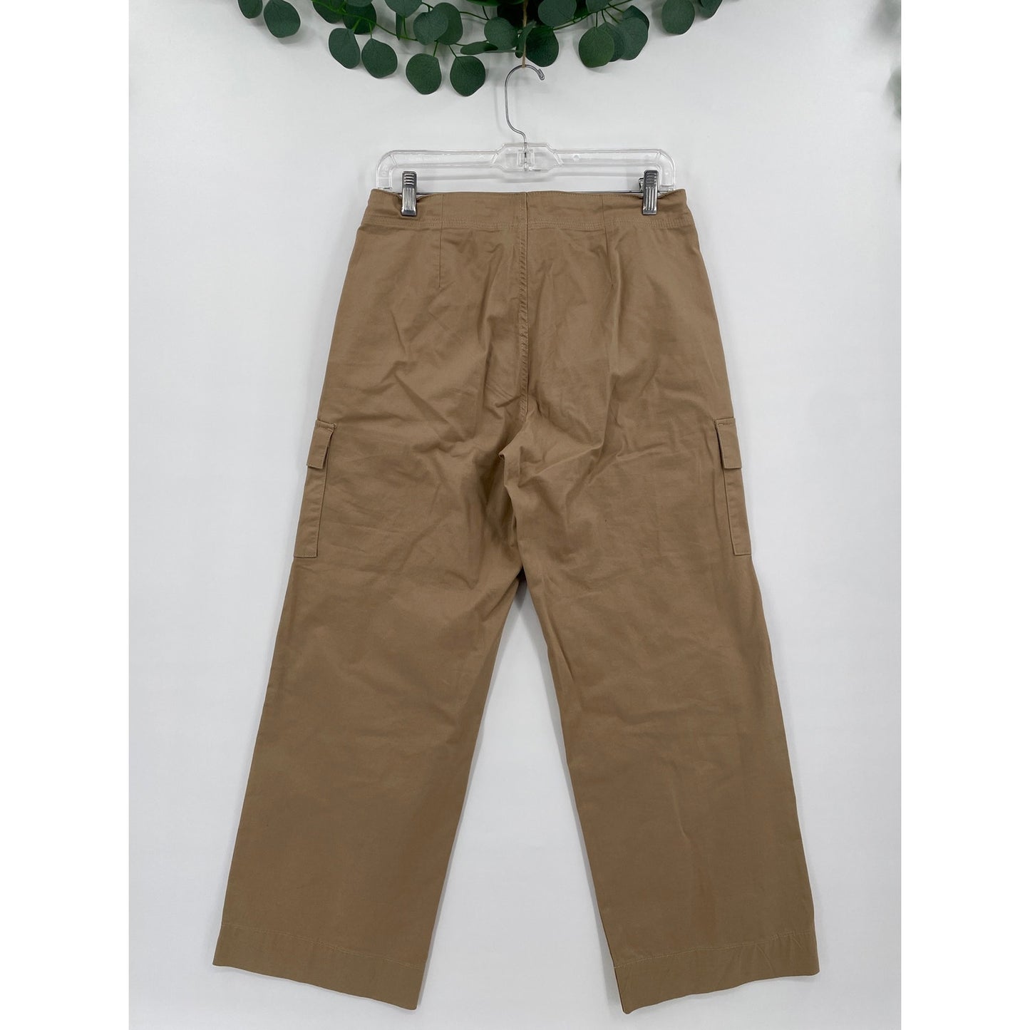 NWOT Nautica Woman Wide Leg Cargo Khaki Pull On Zipper Draw String Pant