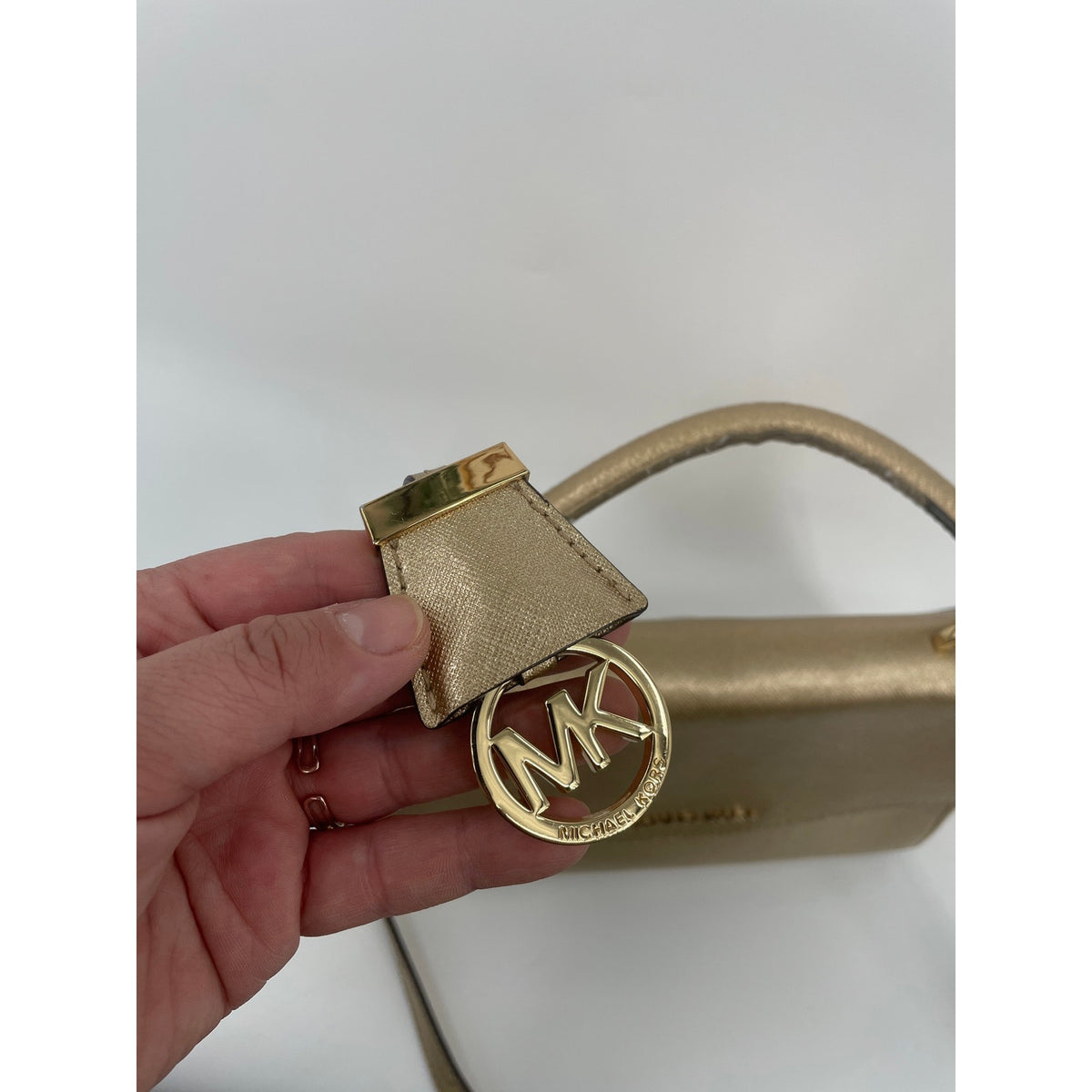 Michael Kors Metalic Gold Small Ava Satchel Crossbody Saffiano Leather Handbag