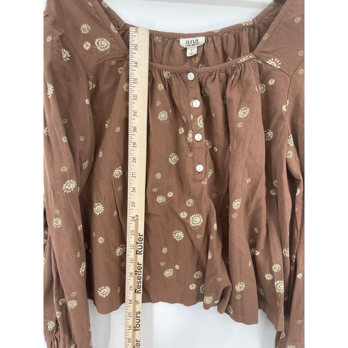 a.n.a a new approach 100% Cotton Brown Flowy Floral BOHO Off The Shoulder Fit Blouse Large