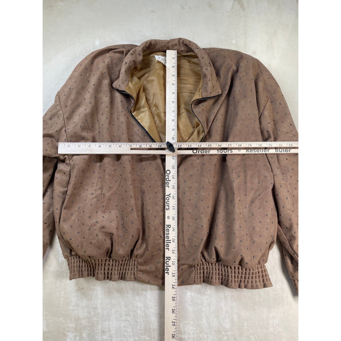 Vintage Caramel Studded Set Satin Lined Bomber Jacket Stretch Pant Suit M
