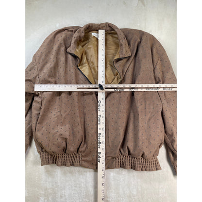 Vintage Caramel Studded Set Satin Lined Bomber Jacket Stretch Pant Suit M
