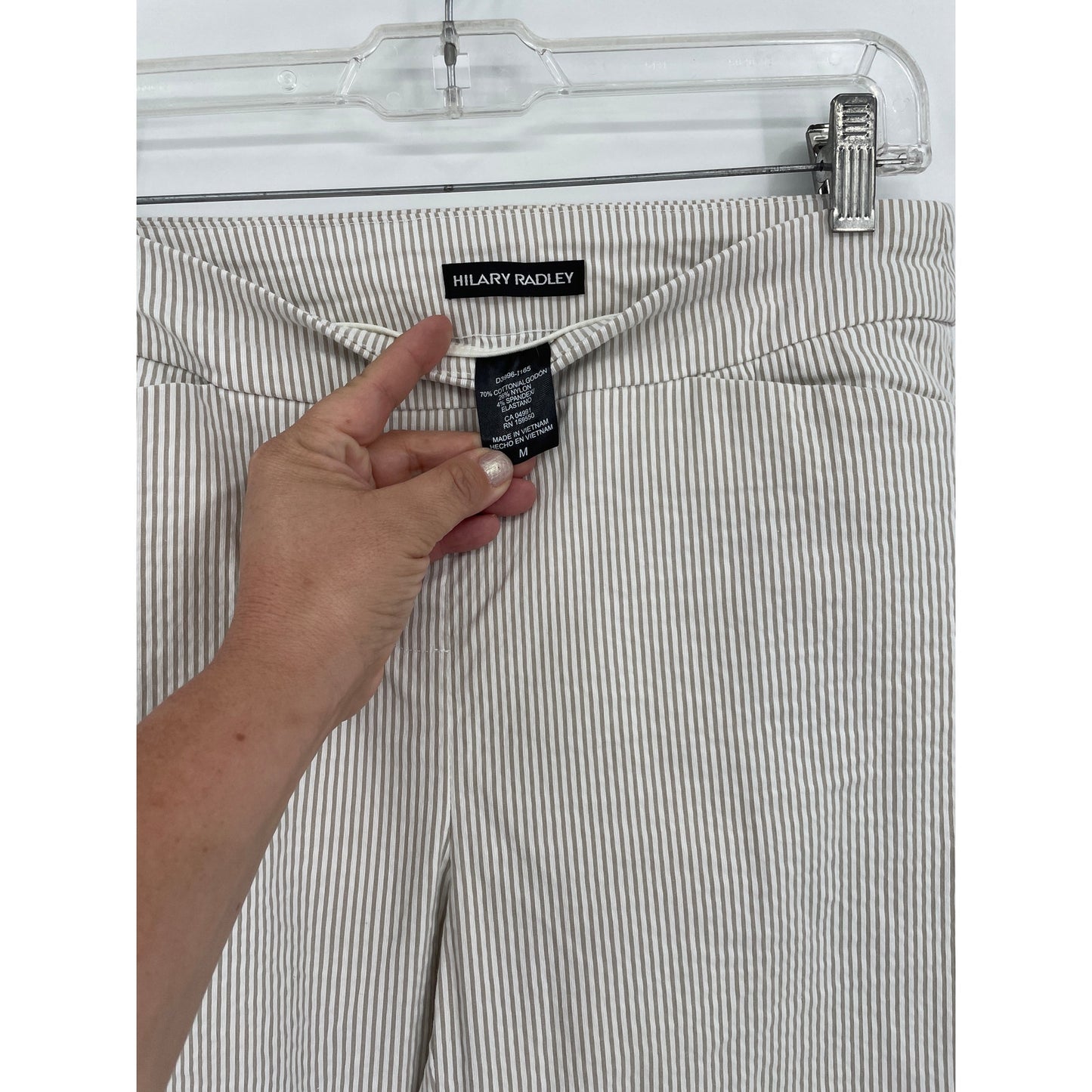 Hilary Radley Womans White Tan Stripe Ankle Pull On Pants Med