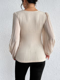 Woman's Style Collection Pleated Puff Sleeve Round Neck Blouse