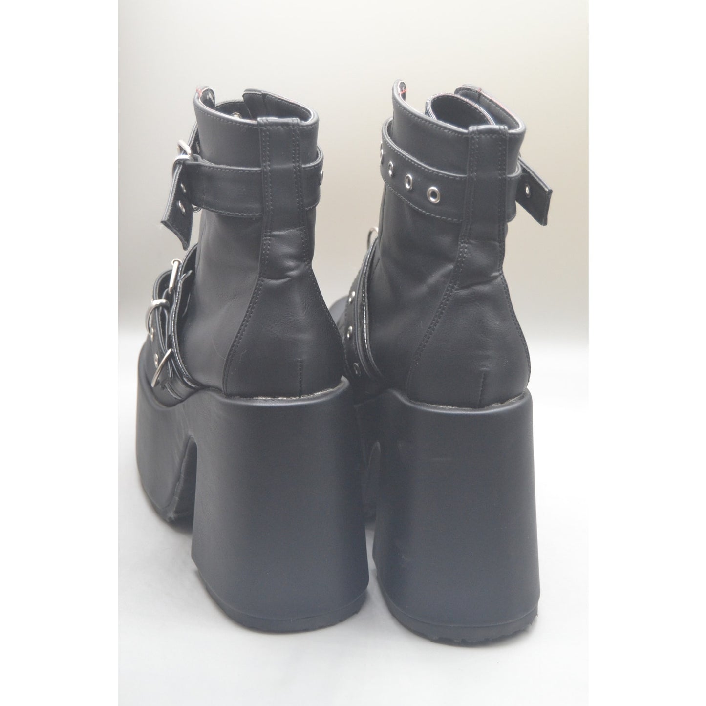 Demonia Platform Black Boots Belt Straps Zipper NWOT SZ 8