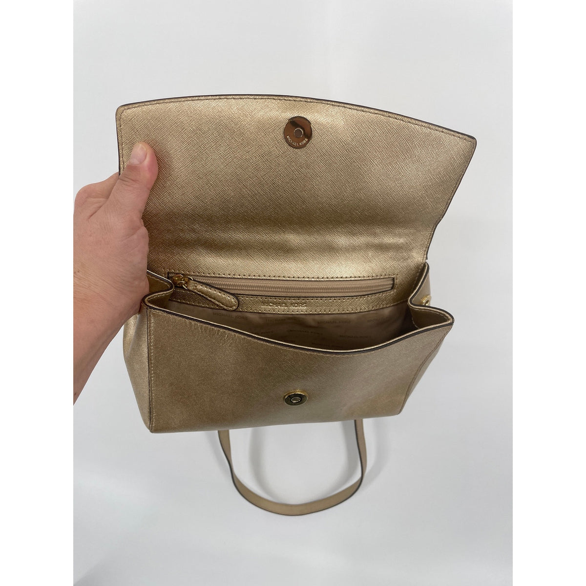 Michael Kors Metalic Gold Small Ava Satchel Crossbody Saffiano Leather Handbag