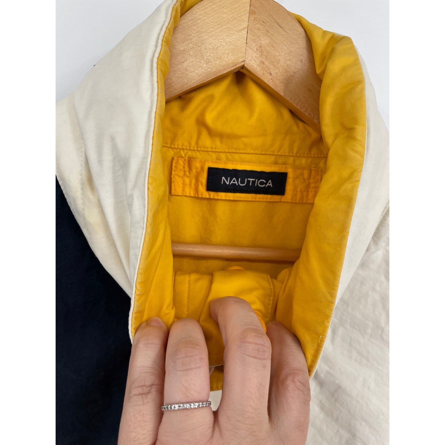 Vtg Nautica  NS-83 Yellow and Blue Reversible Hooded Cotton Jacket Medium