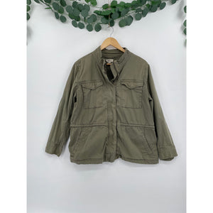 Style & CO Olive Green Cotton Utility Cargo Jacket Zipper Button  PXL
