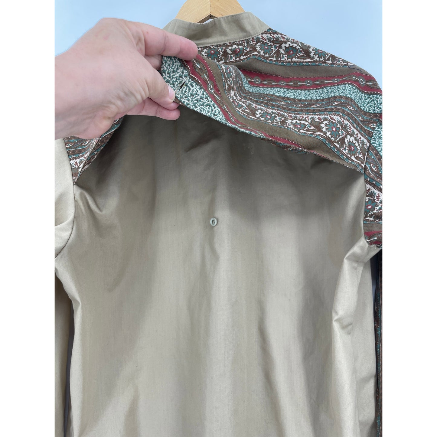 VTG Maury Tates Mo Betta Western Mens Brown and Tan Button Down Shirt Size 17/36