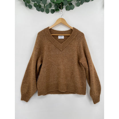 Old Navy Womans Brown Cozy Cropped Petite V-Neck Knit Sweater Med