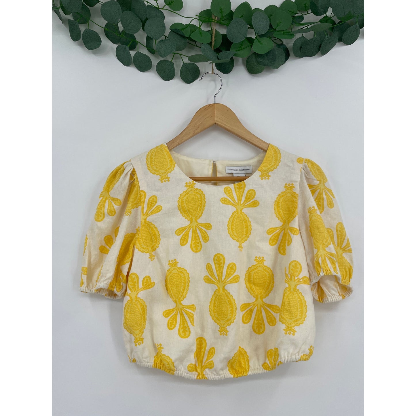Cupcakes and Cashmere Yellow  Pineapple Linen Blend Top & Skirt Set Small