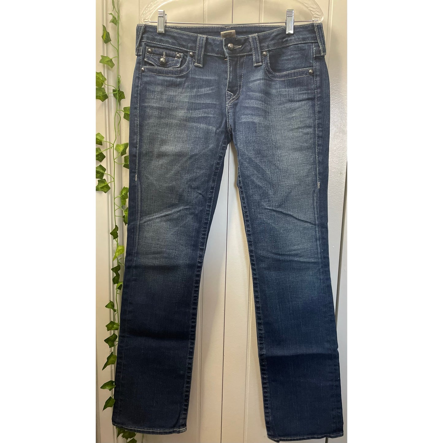 True Religion Blue Denim Relaxed Straight Flap Pockets Mens Jeans SZ 31