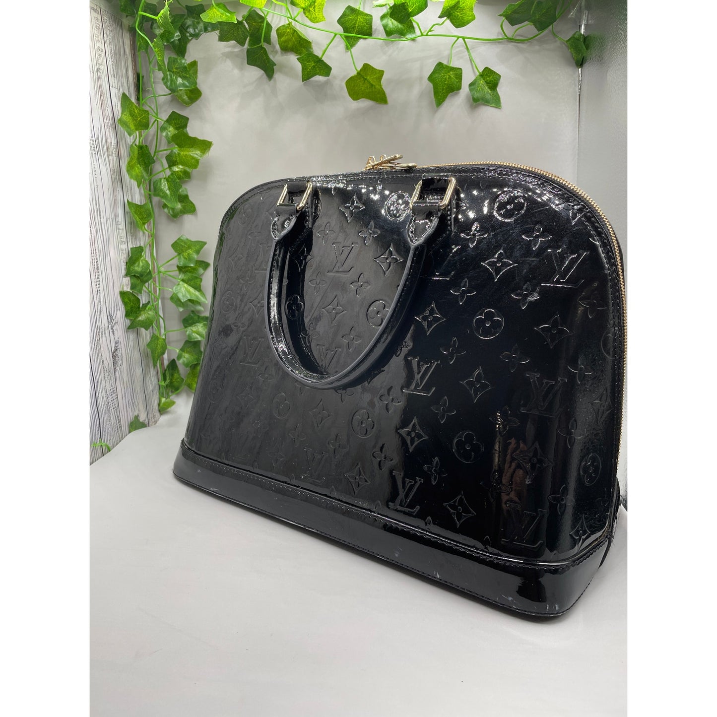 Louis Vuitton Black Patton Leather Vernis Alma GM Noir Magnetique Designer Bag