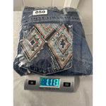 Zenim Denim Western Clear Stones Embroidered Back Pockets Slight Flared Mid Rise Jeans SZ 14