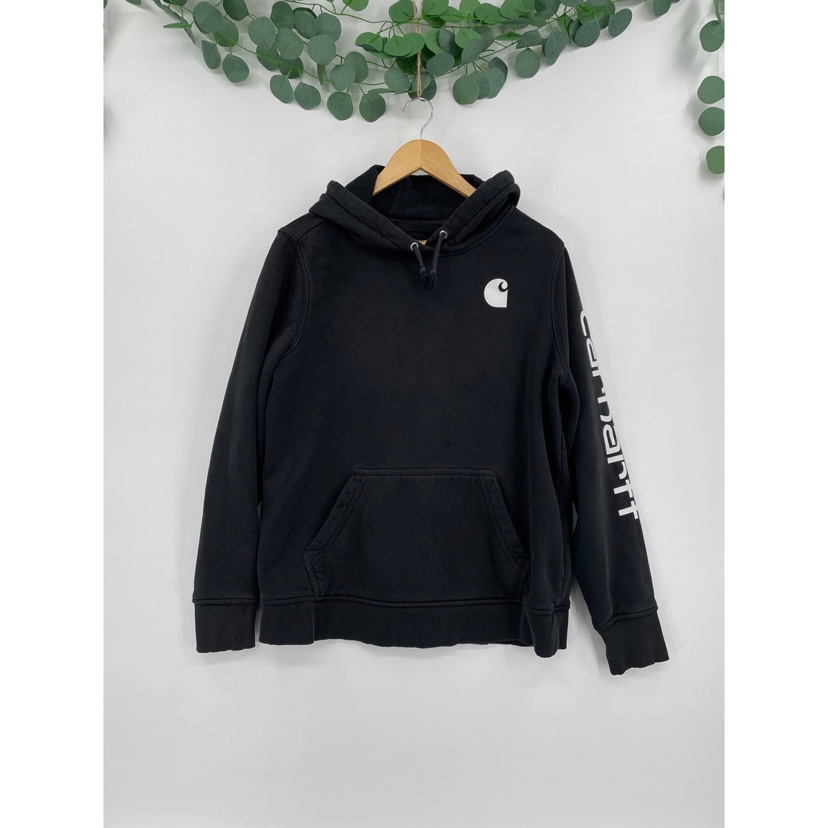Carhartt Womens Clarksburg Sleeve Black Relaxed Fit Pullover Hoodie Large