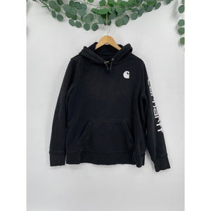 Carhartt Womens Clarksburg Sleeve Black Relaxed Fit Pullover Hoodie Large