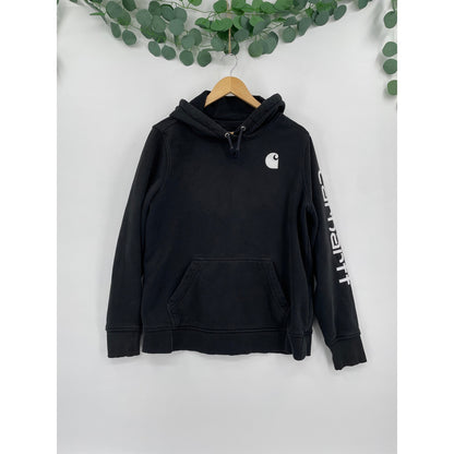 Carhartt Womens Clarksburg Sleeve Black Relaxed Fit Pullover Hoodie Large