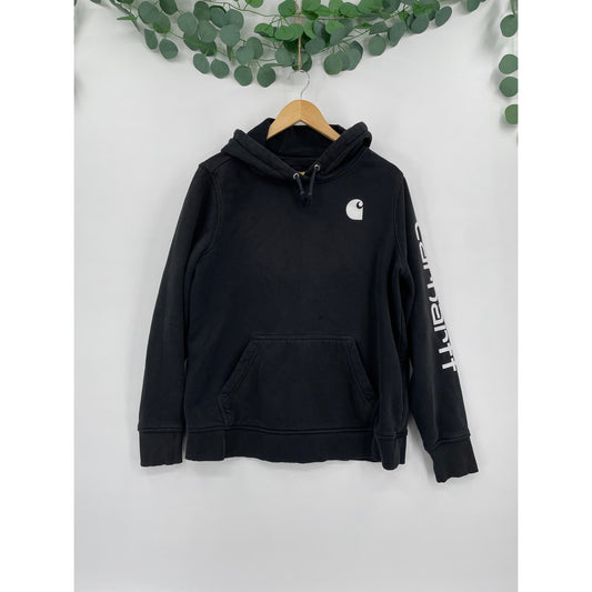 Carhartt Womens Clarksburg Sleeve Black Relaxed Fit Pullover Hoodie Large