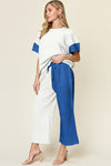 Woman's Style Collection Double Take Full Size Texture Contrast T-Shirt and Wide Leg Pants Set