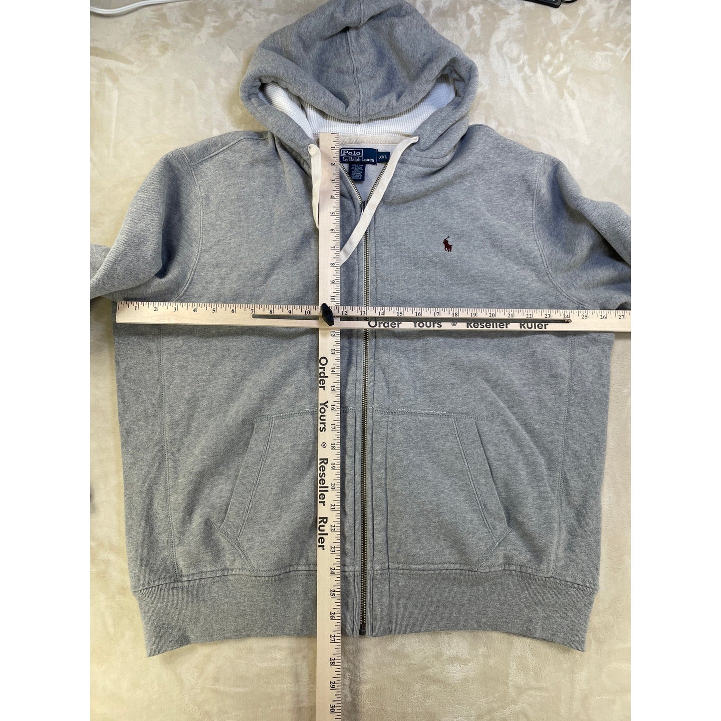 POLO RALPH LAUREN Vintage Stone Grey Full Zip Men’s Thermal Lined Hoodie Sweater XXL