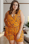 Woman's Style Collection Plus Size Tiger Printed V-Neck Sleeveless Romper