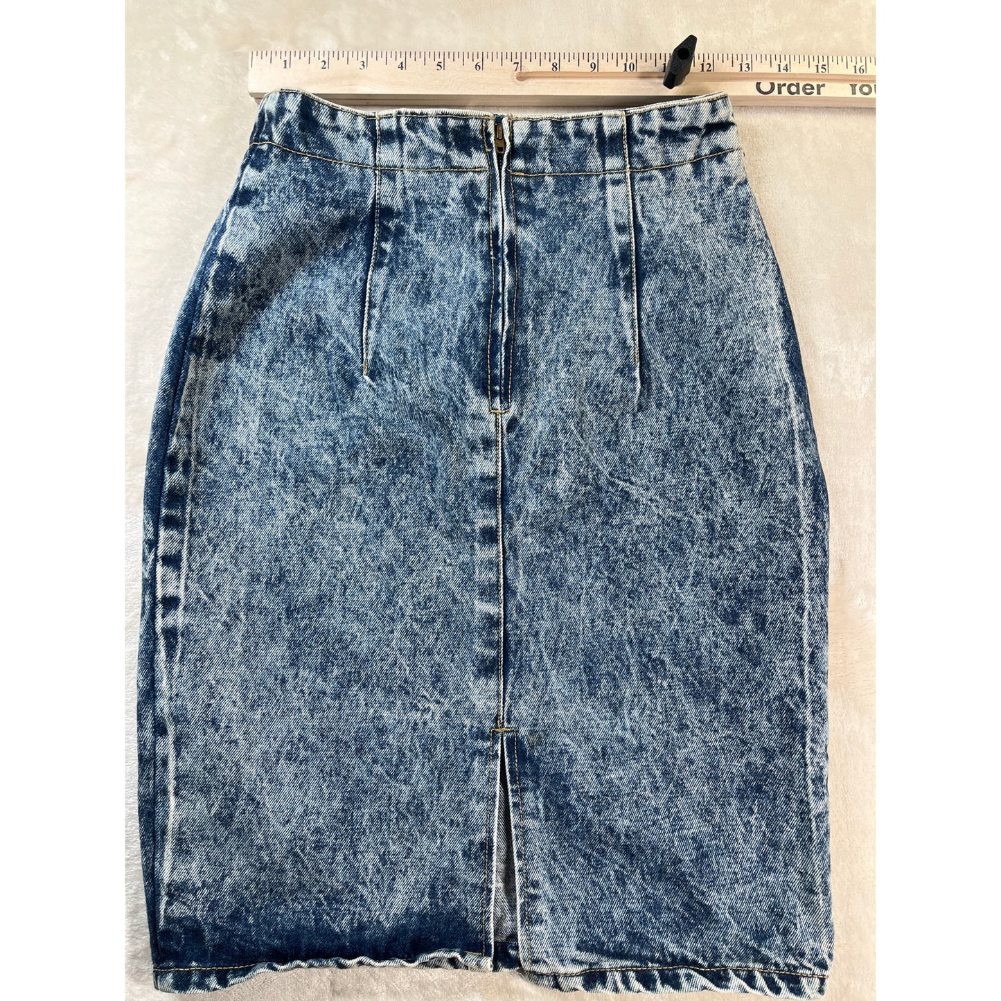 80's Preppy Glam Acid Wash Style Vintage Denim Skirt Size 7