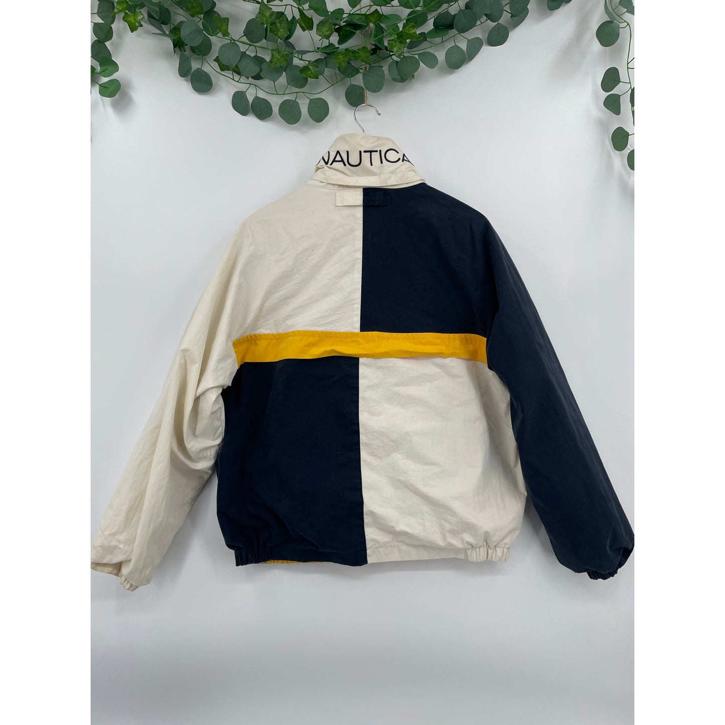 Vtg Nautica  NS-83 Yellow and Blue Reversible Hooded Cotton Jacket Medium