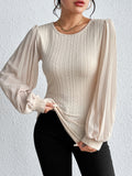 Woman's Style Collection Pleated Puff Sleeve Round Neck Blouse