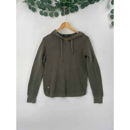 Lauren Ralph Lauren LRL Olive Green Waffle Knit Hoodie Pullover Hoodie Sweater Medium