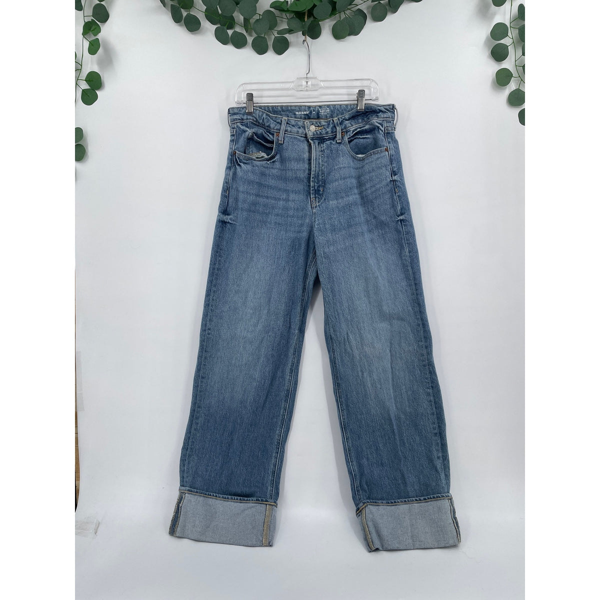 Old Navy Woman Retro Y2K Style Extra High Rise Wide Leg Cuffed Drapey Denim Size 10