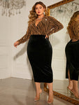 Woman's Style Collection Plus Size Surplice Neck Long Sleeve Slit Dress