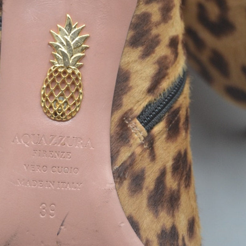 Aquazzura Fierenze Vero Cuoio Womans Leopard Pump Boot Calf Hair SZ 39