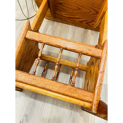 Vintage Hand Crafted Solid Oak Wood Accent Table + Magazine Rack