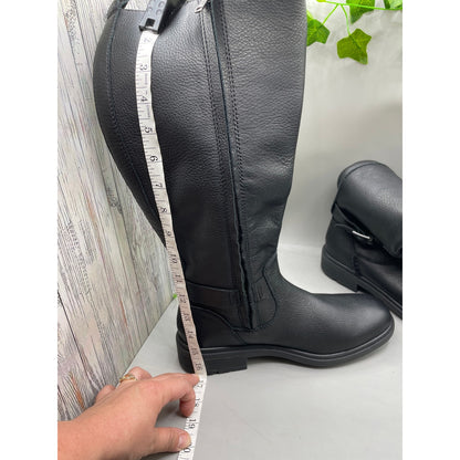 UGG NWOB Black Pebble Leather Harrison Tall Zipper Riding Boots 9