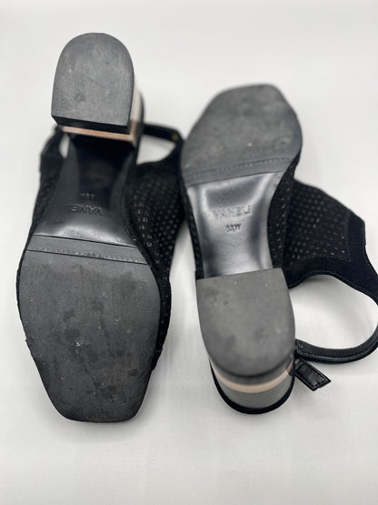 Vaneli Black Suede like peep toe shoe with clear heel