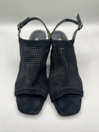 Vaneli Black Suede like peep toe shoe with clear heel