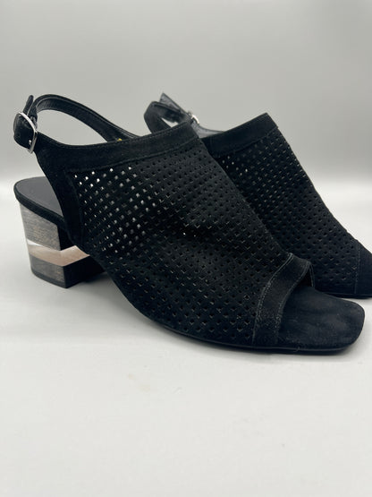 Vaneli Black Suede like peep toe shoe with clear heel